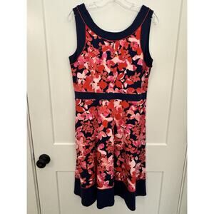 Lands' End Sleeveless Pink Flowers Ponte' Knit Dress Sz 14 NWT Cruise Preppy